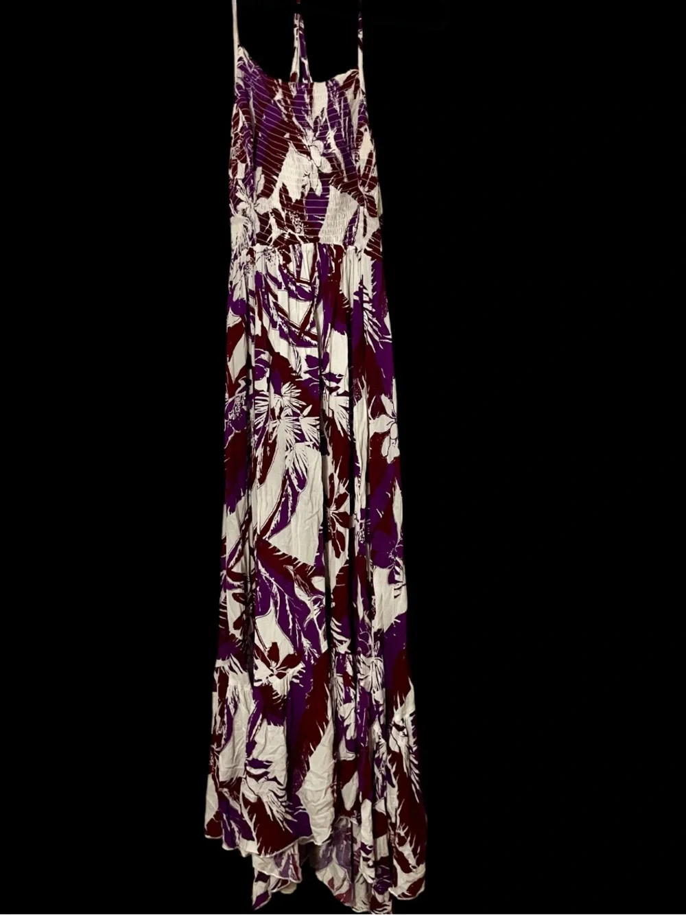 Free People Heatwave Floral Smocked Halter Maxi Dress in Purple & Maroon Sz M